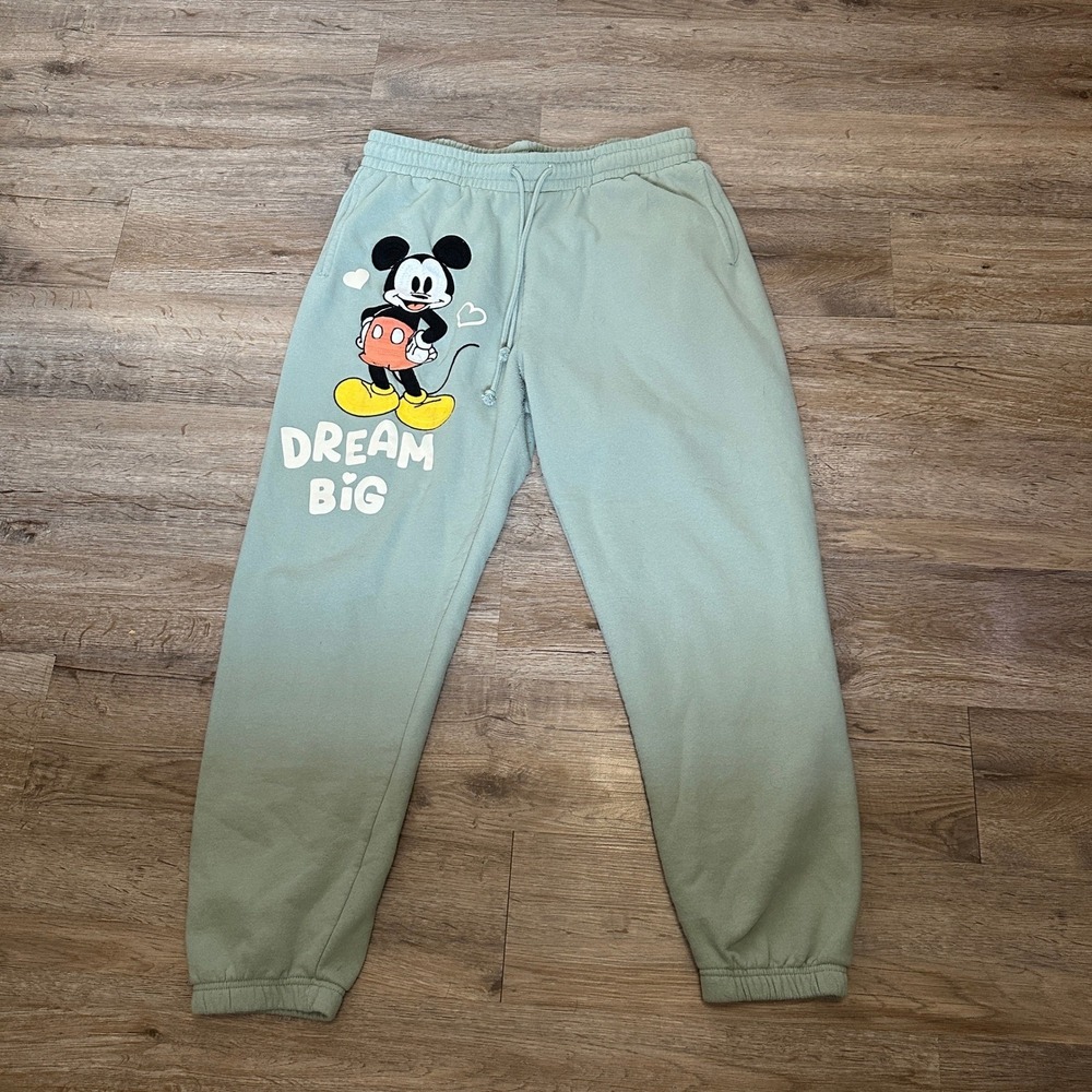 Disney Mickey Mouse Dream Big Sage Green Jogger Sweatpants XL RN71868